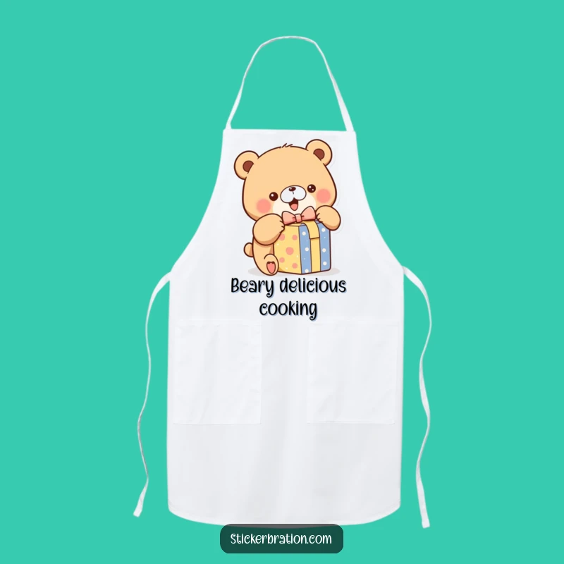 Funny Bear Unwrapping Apron: Excited Gift Kitchen Wear for Chefs