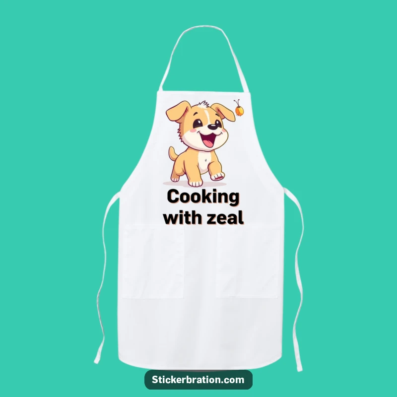Funny Puppy Firefly Apron - Cook with Joy, Adorable Dog Kitchen Humor Gift!