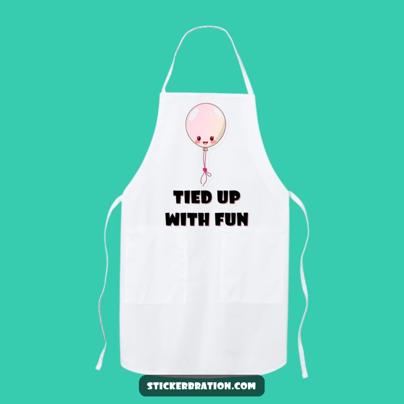 Funny Balloon Sticker Apron: Cheerful Floating Character Lassoing Fun, Humorous Kitchen Accessory