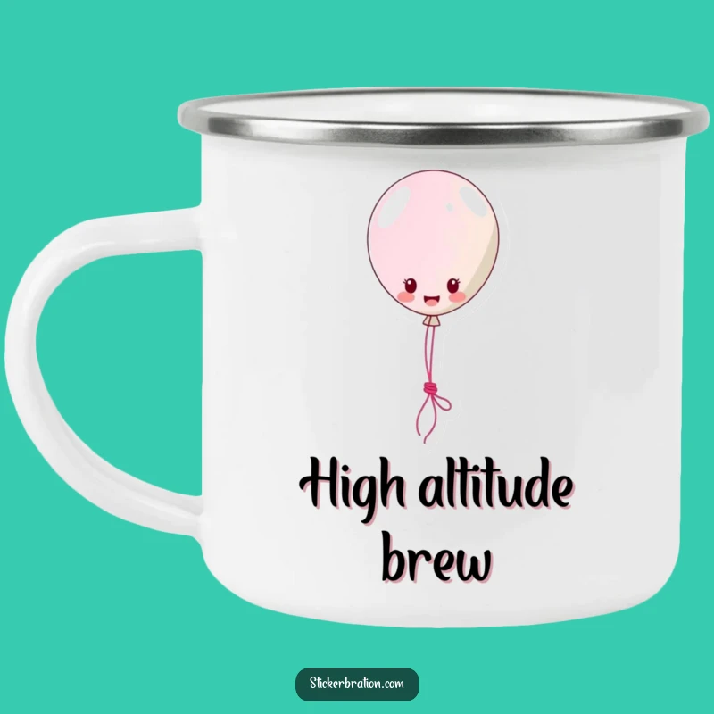 Funny Balloon Sticker Camping Mug: Sturdy Floating Character Lassoing Fun, Adventure Humorous Drinkware