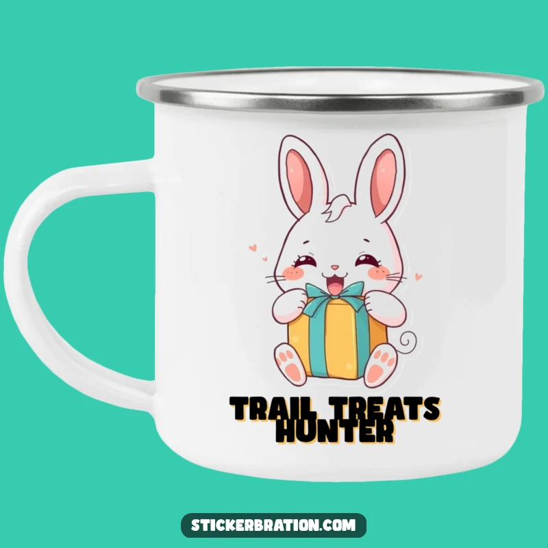 Funny Bunny Gift Camping Mug: Excited Character, Outdoor Surprise Gift