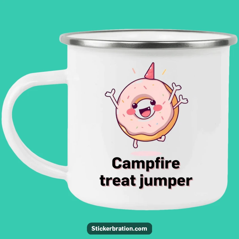 Funny Donut Jump Camping Mug: Sweet Outdoor Fun, Perfect Gift