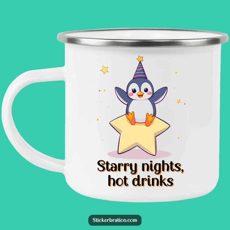 Funny Penguin Dance Camping Mug: Durable Celebratory Star Mug for Outdoors