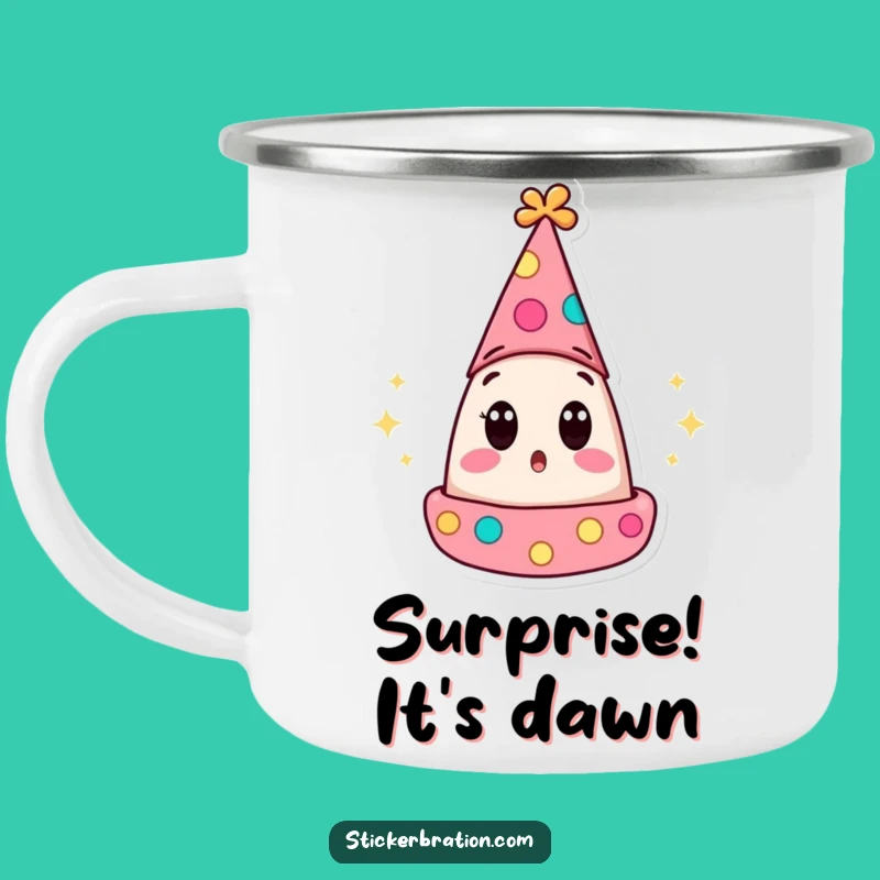 Funny Surprised Party Hat Camping Mug: Enjoy Shocking Sips Outdoors