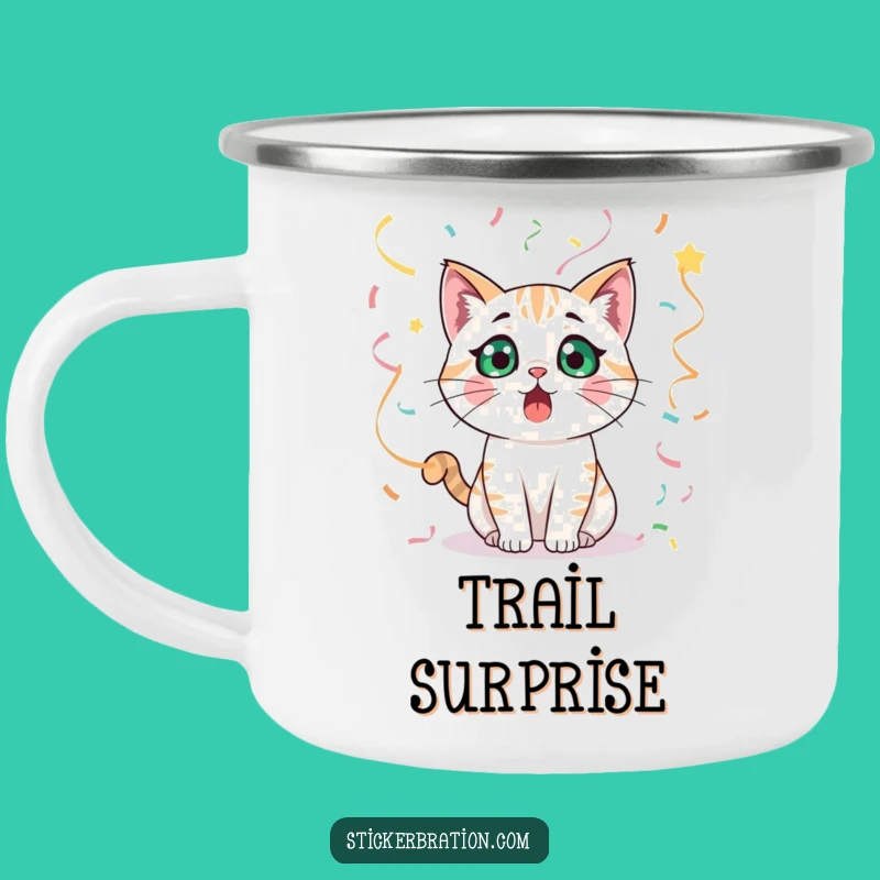 Funny Surprised Cat Camping Mug: Your Shocked Companion for Outdoor Adventures