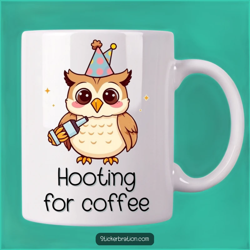 Funny Owl Party Mug: Hooting with Joy, Perfect Celebration Gift!
