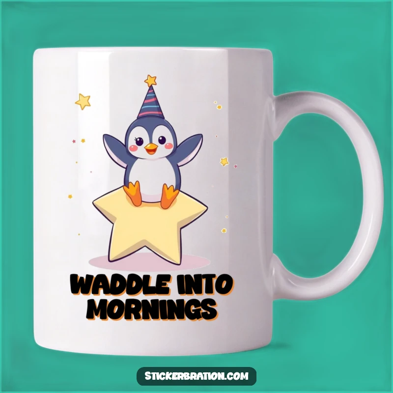 Funny Penguin Dance Mug: Celebratory Star Surprise for Penguin Lovers
