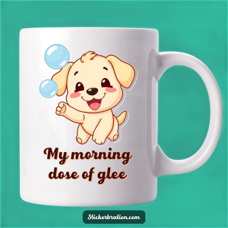 Funny Puppy Chasing Bubbles Mug - Adorable Playful Dog Gift