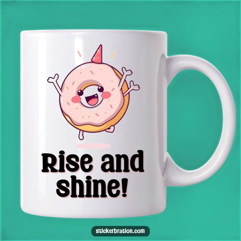 Funny Donut Jump Mug: Happy Treat Gift for a Celebratory Drinker