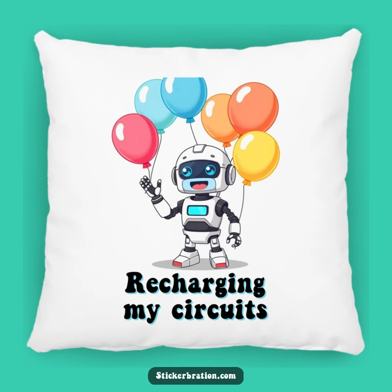 Funny Beep Robot Juggling Balloons Pillow - Cute & Cozy Hilarious Decor Gift