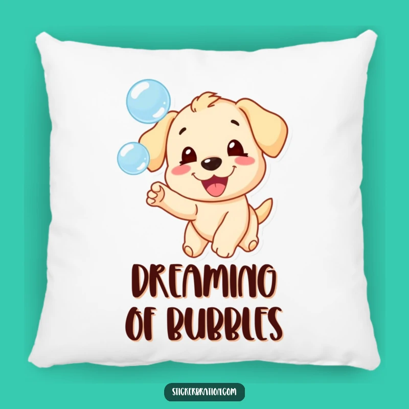 Funny Puppy Chasing Bubbles Pillow - Cozy Playful Dog Accent