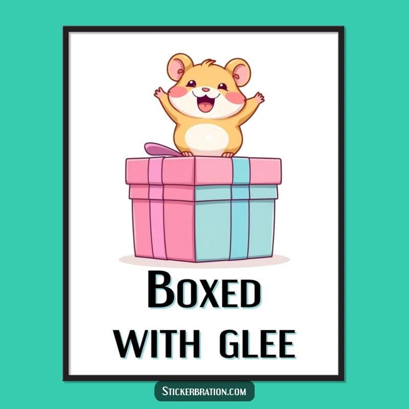 Funny Hamster Digital Art Print: Excited Rodent on Present, Instant Gift for Wall Decor!