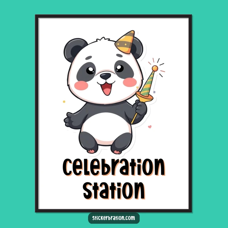 Printable Funny Panda Party Popper Art: Instant Festive Decor for Your Walls