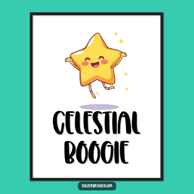 Funny Star Dance Digital Art: Joyful Sparkle Character Print, Gift