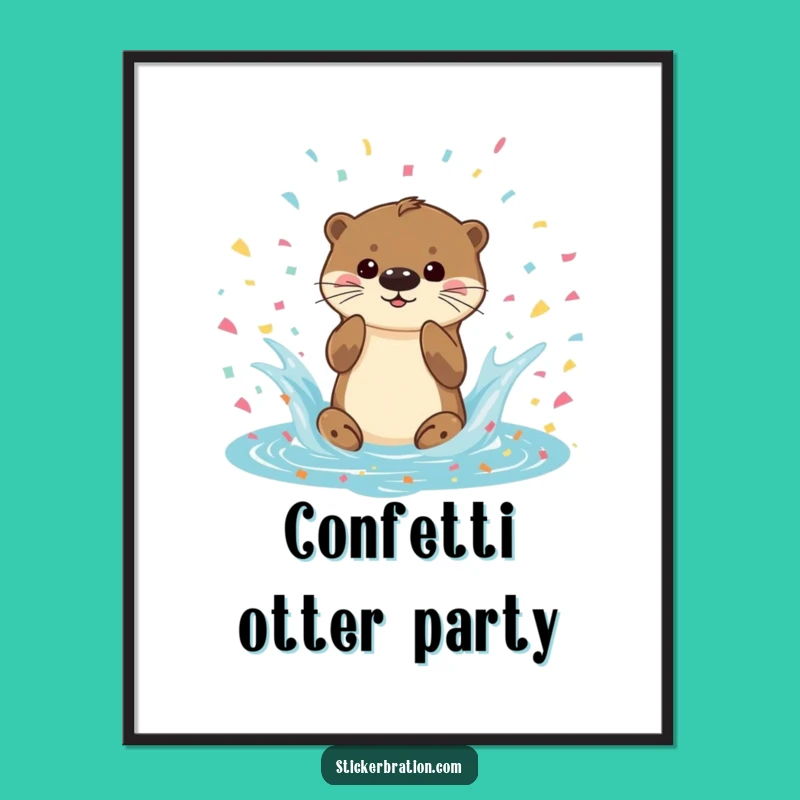 Funny Otter Splash Digital Art - Playful Confetti Printable, Perfect Funny Gift!