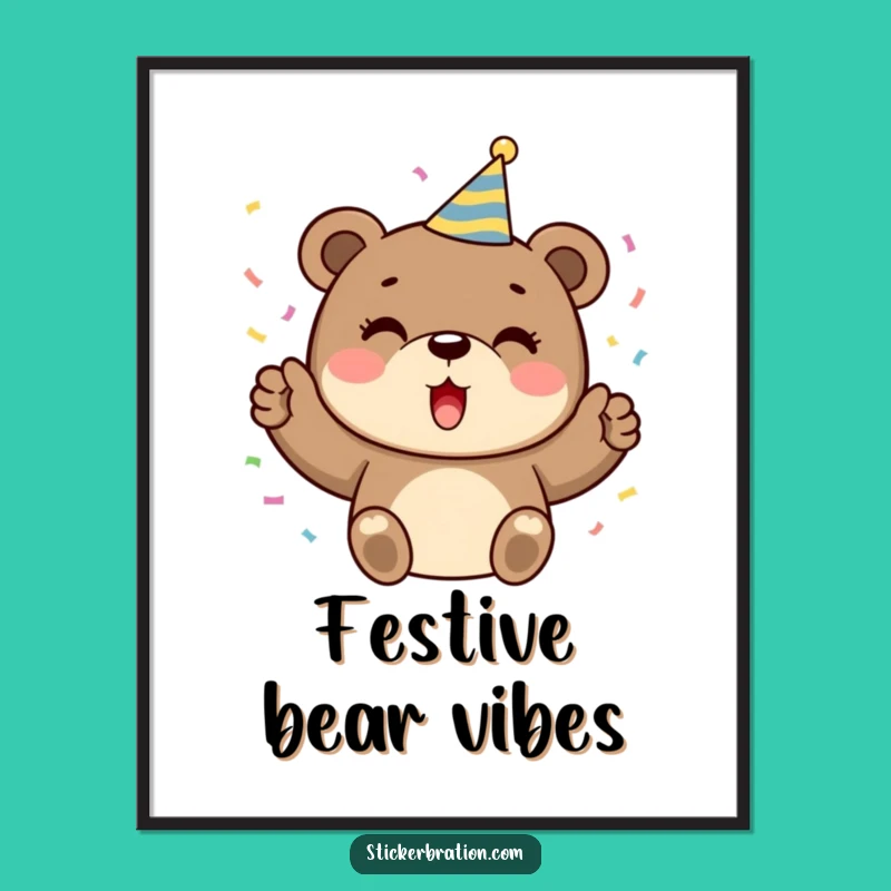 Funny Bear Party Digital Print: Instant Festive Wall Art