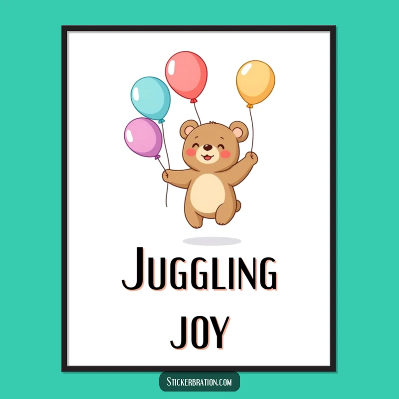 Funny Bear Juggling Balloons Digital Art: Instant Whimsy for Your Walls