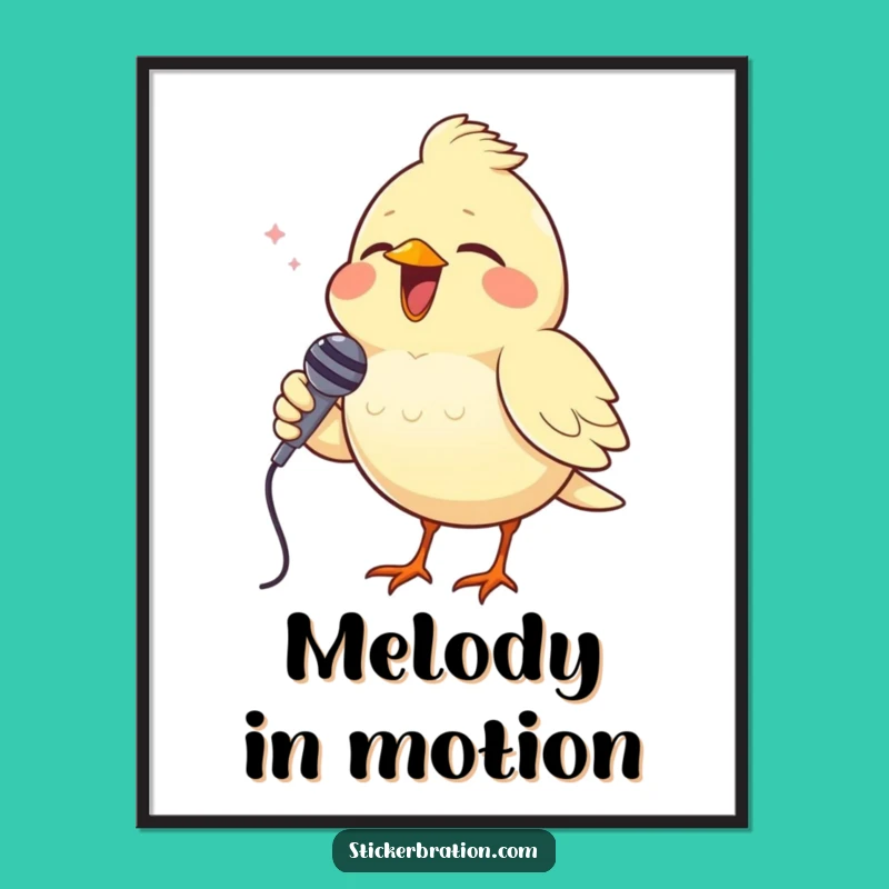 Funny Bird Digital Print: Singing Star Art, Instant Musical Decor