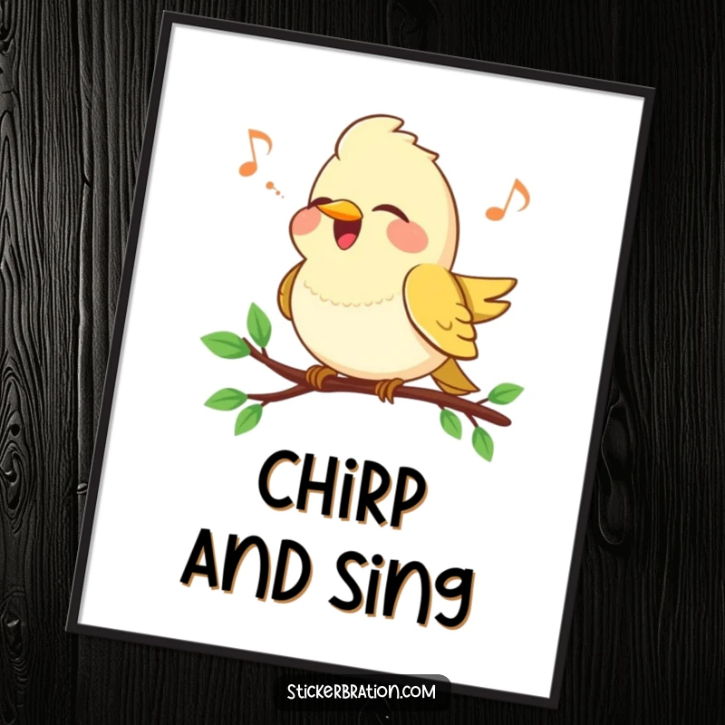 Funny Bird Song Digital Art: A cheerful bird sings on a branch, instant downloadable art for a happy home.
