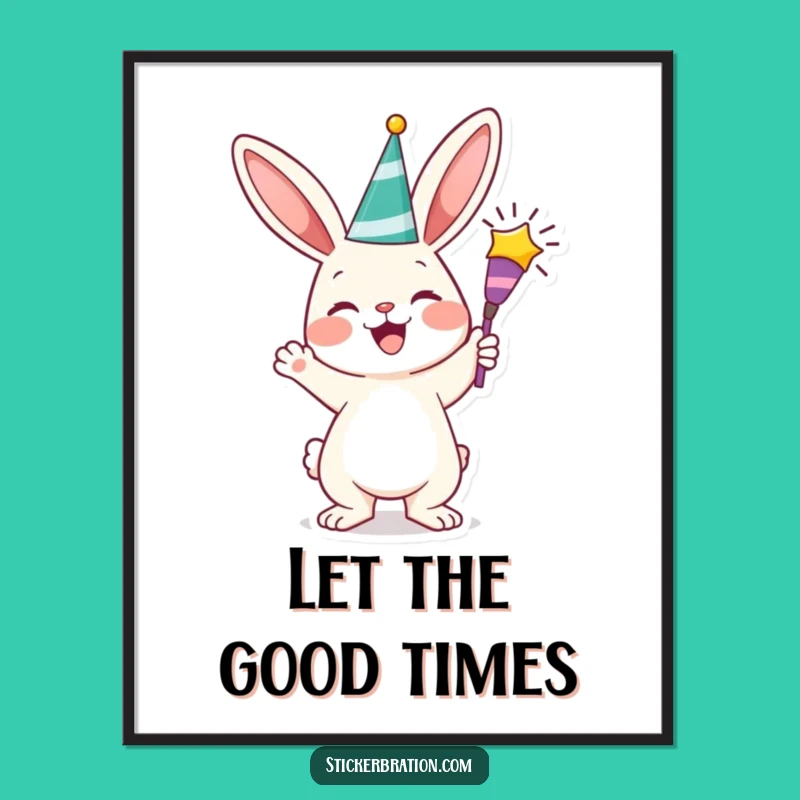 Funny Bunny Digital Art: Cheerful Character Celebration Print, Hilarious Gift!