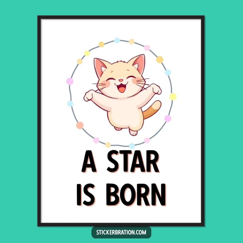 Funny Cat Hoop Lights Digital Art Print - Hilarious Feline Wall Decor