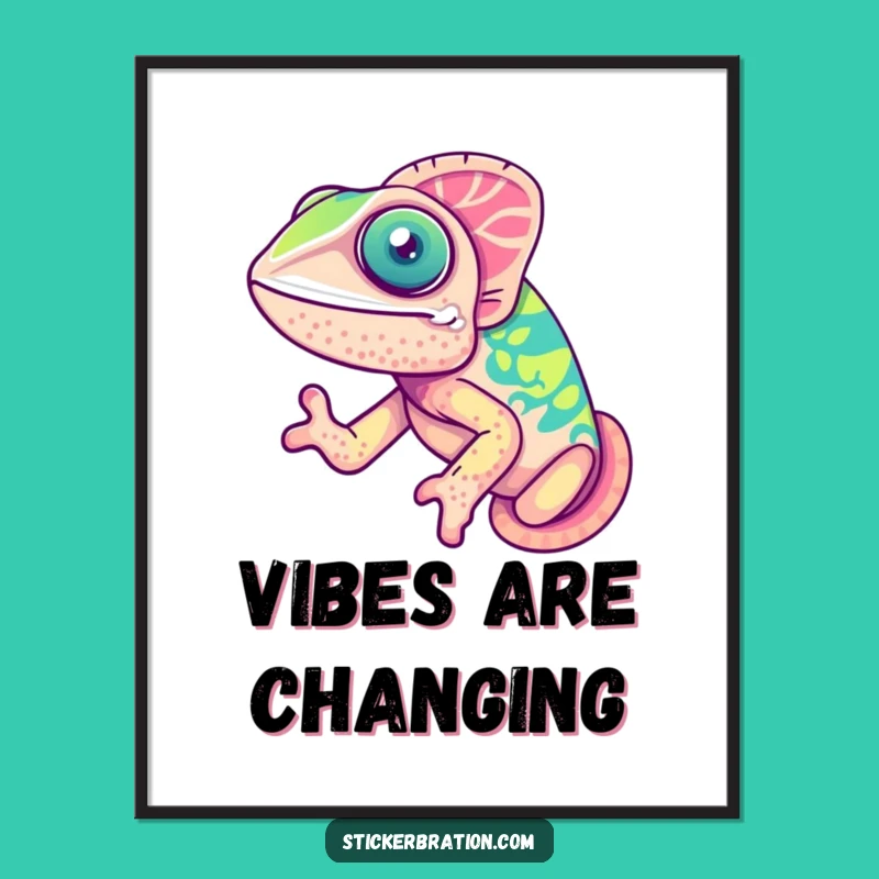 Funny Chameleon Digital Art: Cute Joyful Color-Changer, Vibrant Humorous Print Gift