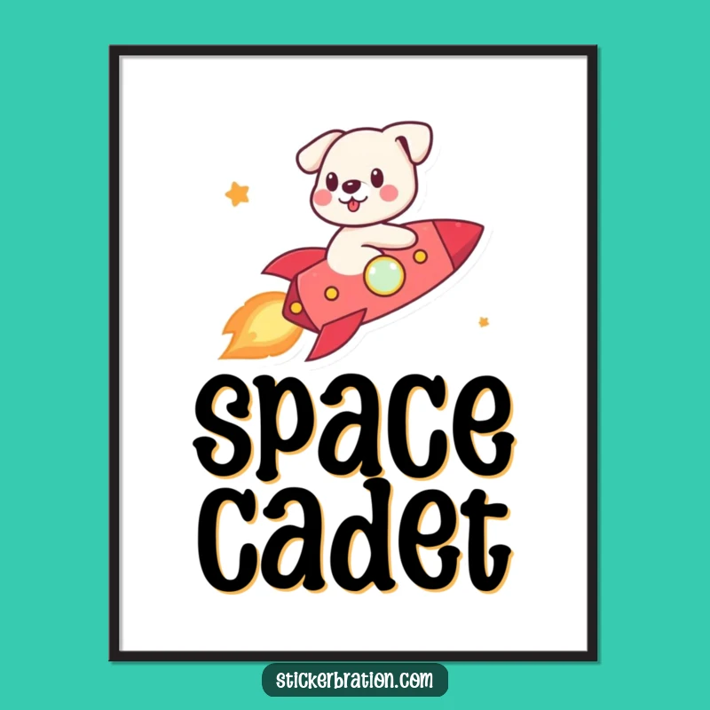 Funny Dog Rocket Digital Art: Cute Character Space Art for Your Walls