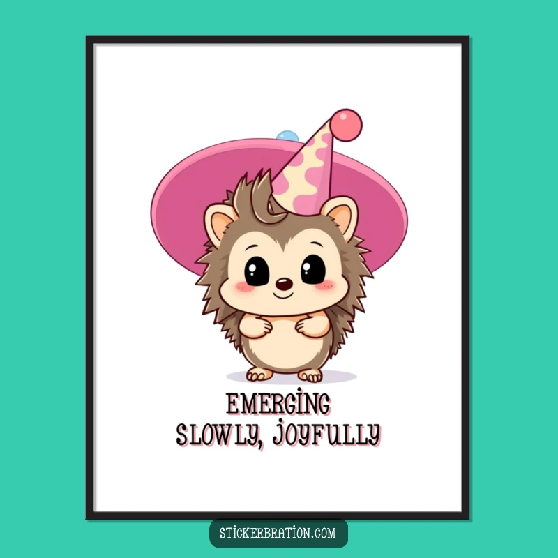 Funny Hedgehog Shy Party Digital Art: Instant Gentle Decor for Your Space