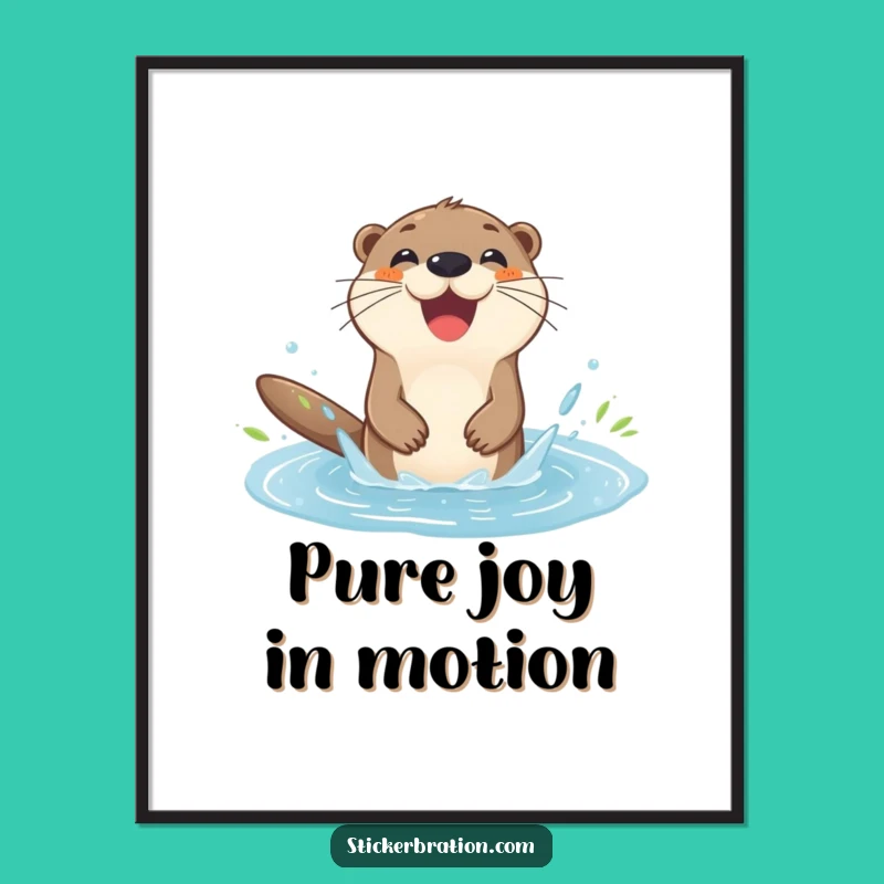 Funny Otter Splashing Digital Art: Instant Joyful Decor for Your Space