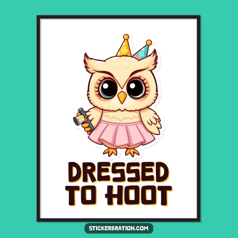 Funny Party Owl Digital Art - Instant Festive Fun Character Art Download