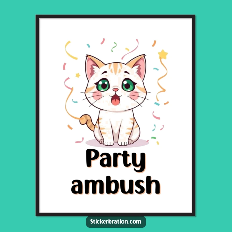 Funny Surprised Cat Digital Art: Streamer Surprise Art for Your Walls