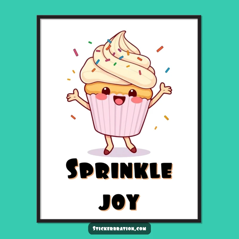 Printable Funny Dancing Cupcake Digital Art, Instant Sweet Wall Decor