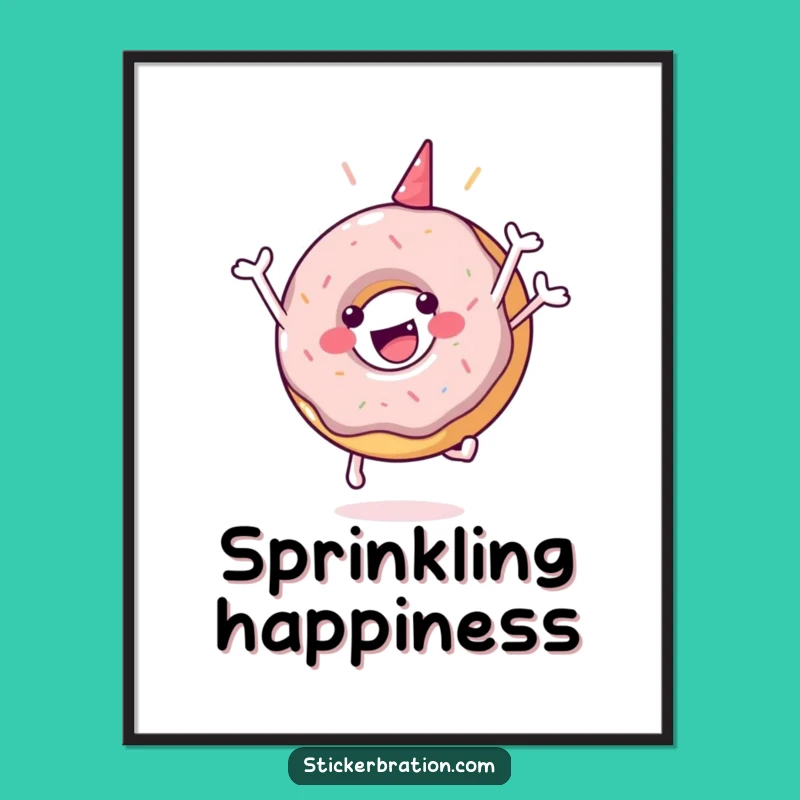Funny Donut Jump Art Print: Happy Decor, Perfect Digital Gift