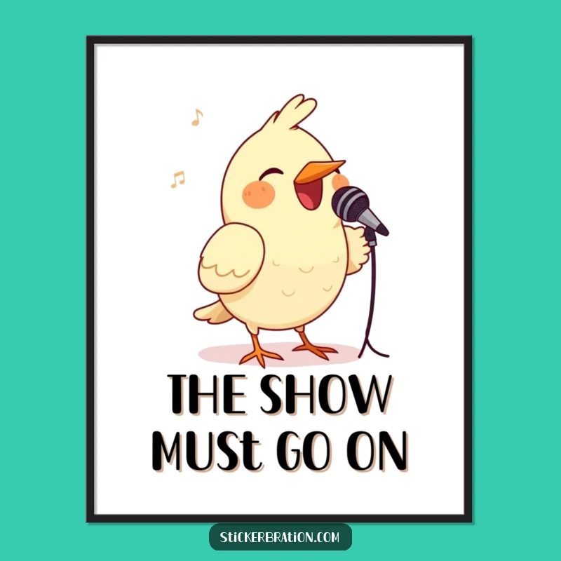 Funny Bird Microphone Digital Art Print - Hilarious Music Wall Decor