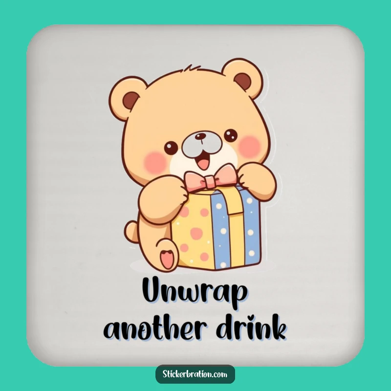 Funny Bear Unwrapping Drink Coaster: Protect Surfaces with Excited Gift Style