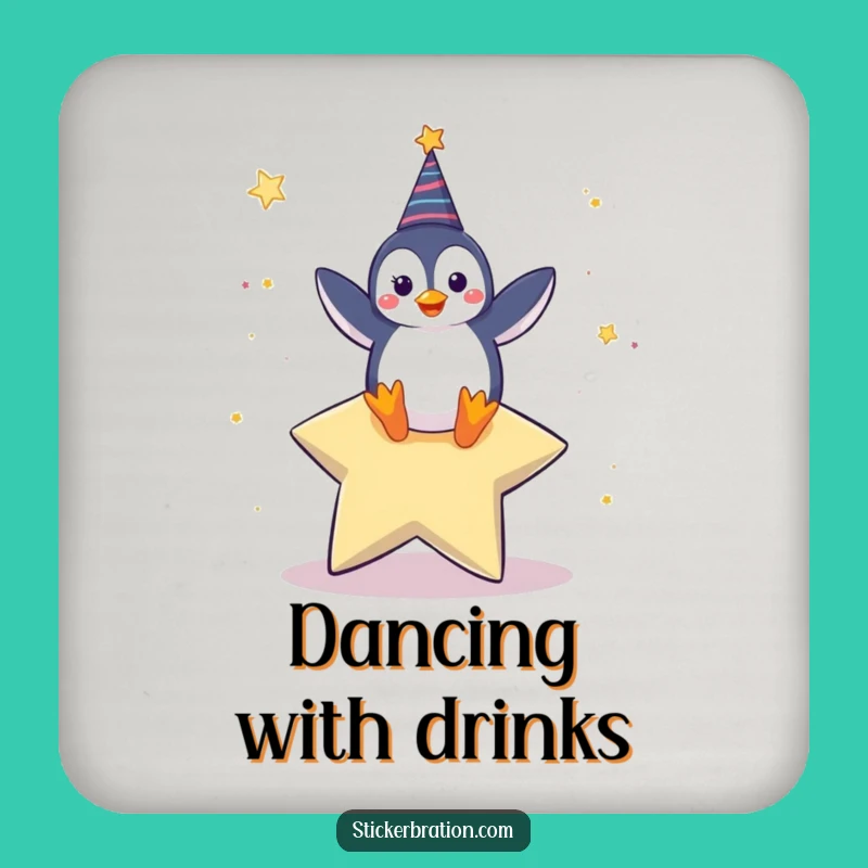 Funny Penguin Dance Drink Coaster: Protect Surfaces with Celebratory Star Style