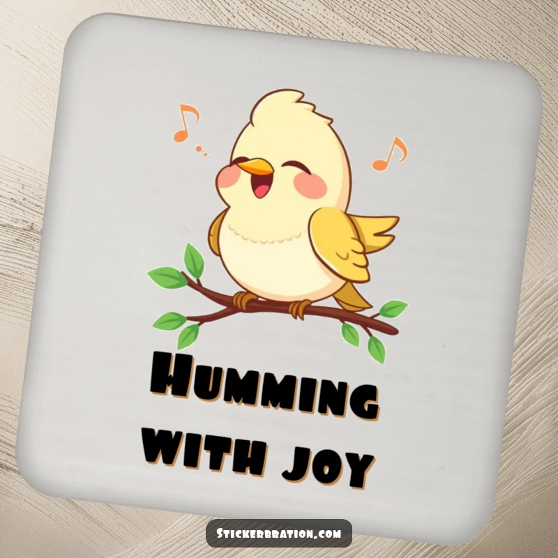 Funny Bird Song Coaster: A happy bird sings on a branch, a musical and decorative home accessory.