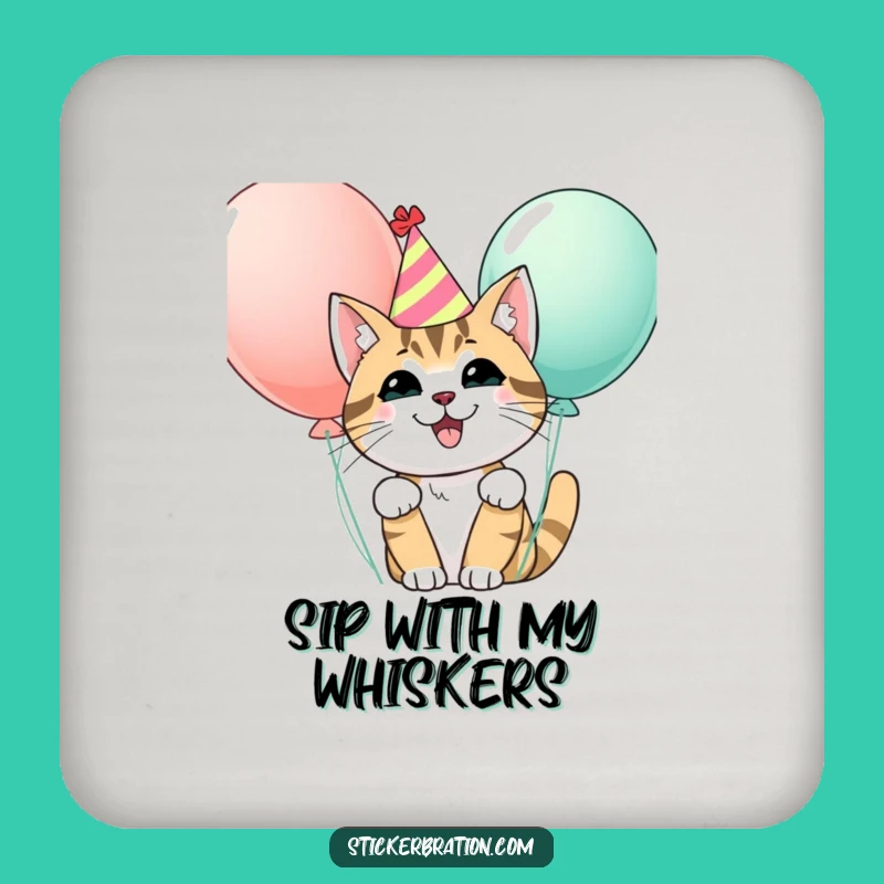 Funny Party Cat Coaster Set - Protect Tables with Festive Character Art