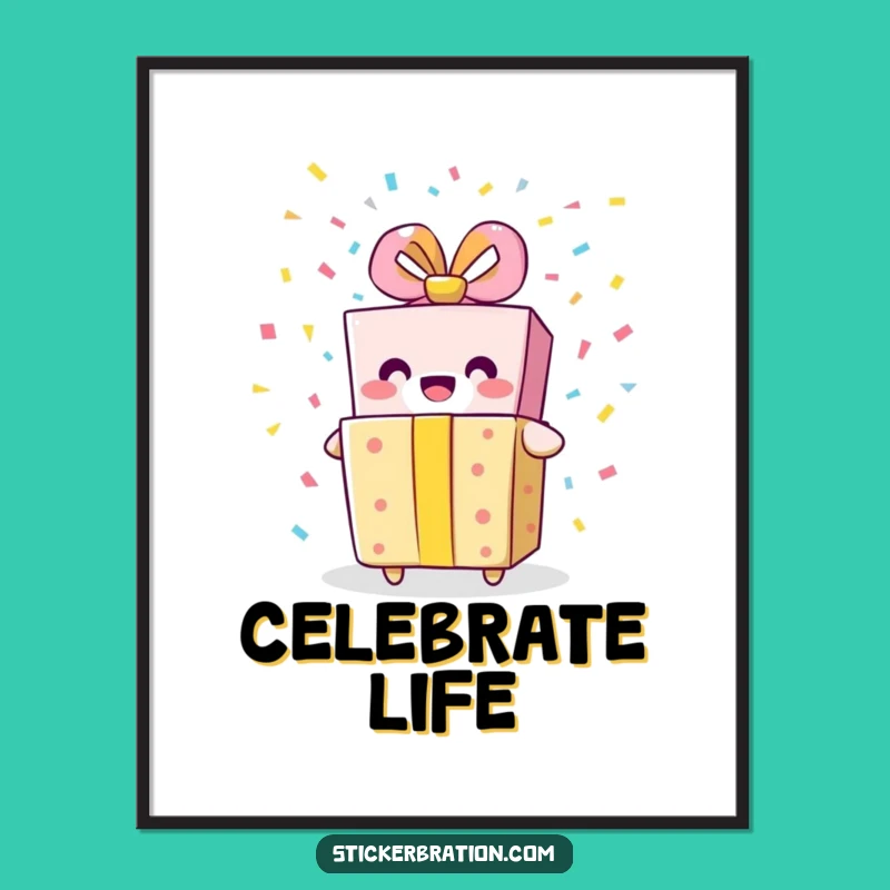 Funny Gift Box Poster - Festive Confetti Art for Celebratory Spaces