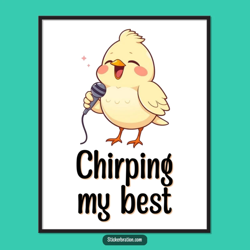 Funny Bird Poster: Singing Star Art, Whimsical Music Decor