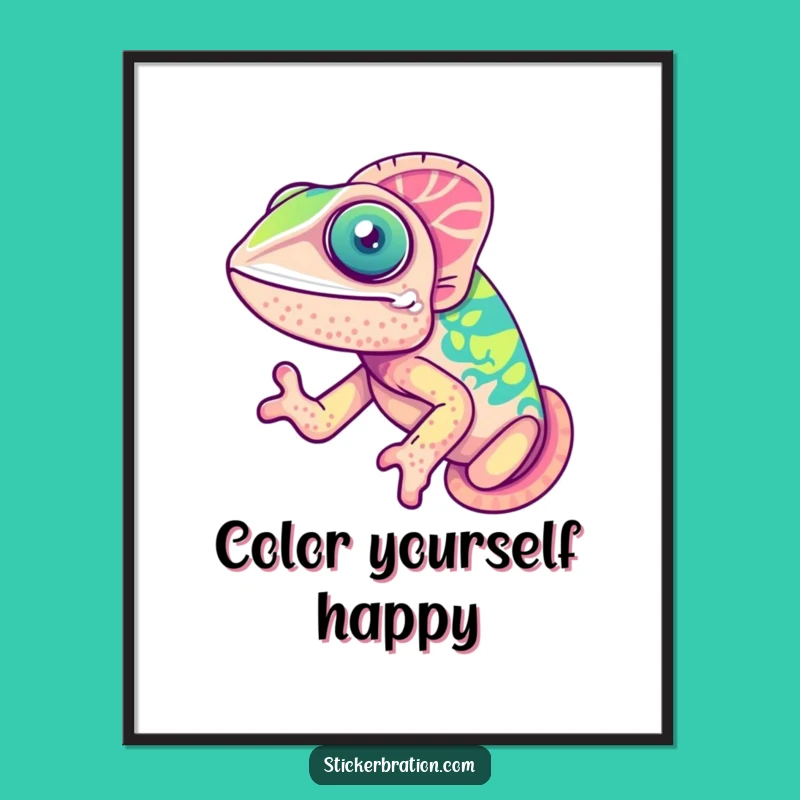 Funny Chameleon Poster: Cute Joyful Color-Changer, Vibrant Humorous Wall Art Gift