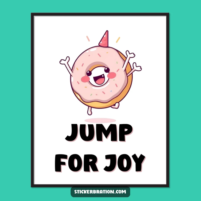 Funny Donut Jump Poster: Happy Art Print, Perfect Gift for Joyful Decor