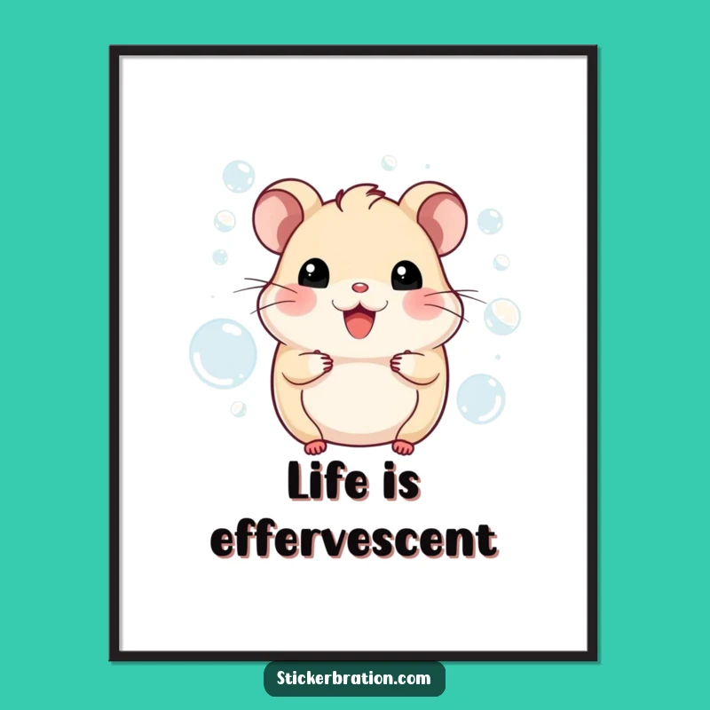 Funny Hamster Bubbles Poster: Brighten Your Space with This Cheerful Character Art