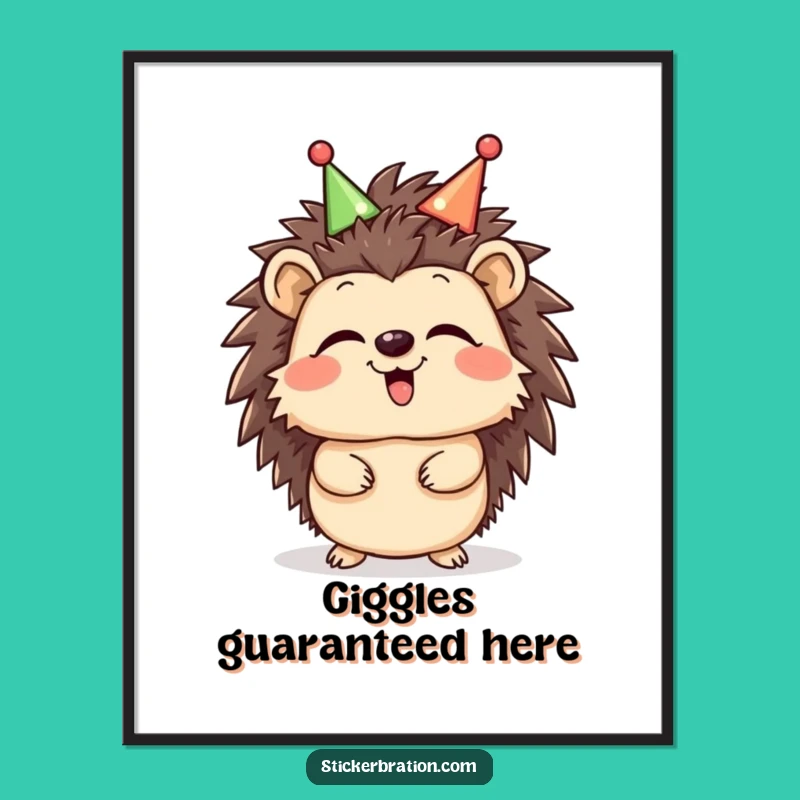 Funny Hedgehog Giggle Poster - Cheerful Headband Art Print, Perfect Funny Gift!