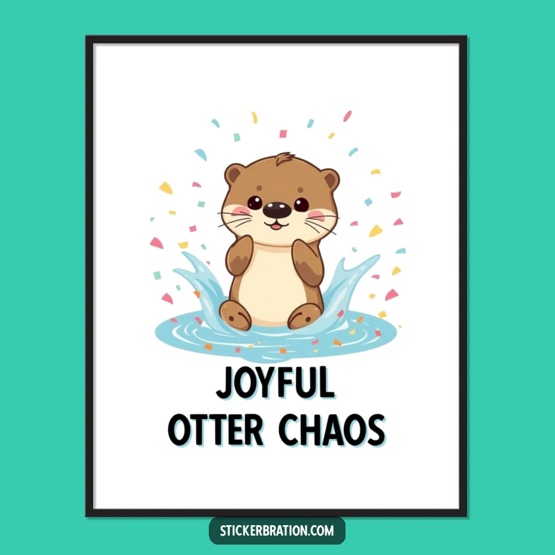 Funny Otter Splash Poster - Playful Confetti Art Print, Perfect Funny Gift!