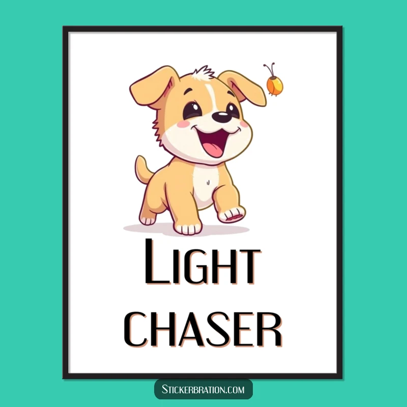 Funny Puppy Firefly Poster - Whimsical Art, Capturing Canine Joy, Great Gift!