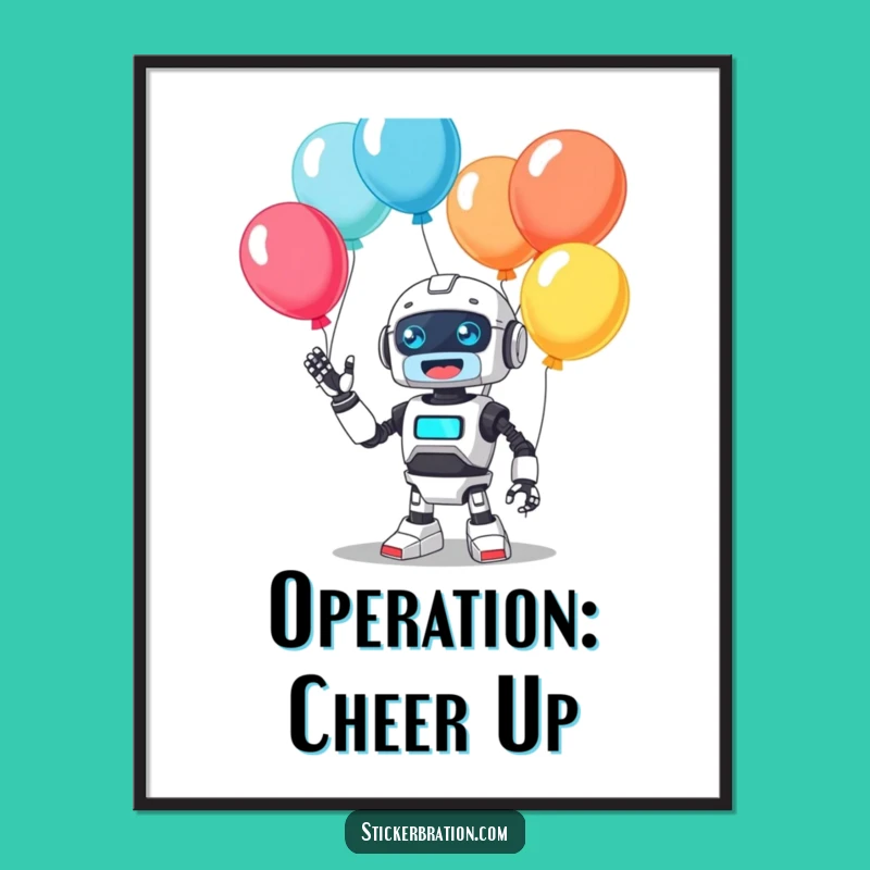 Funny Beep Robot Juggling Balloons Poster - Vibrant & Hilarious Wall Art Gift