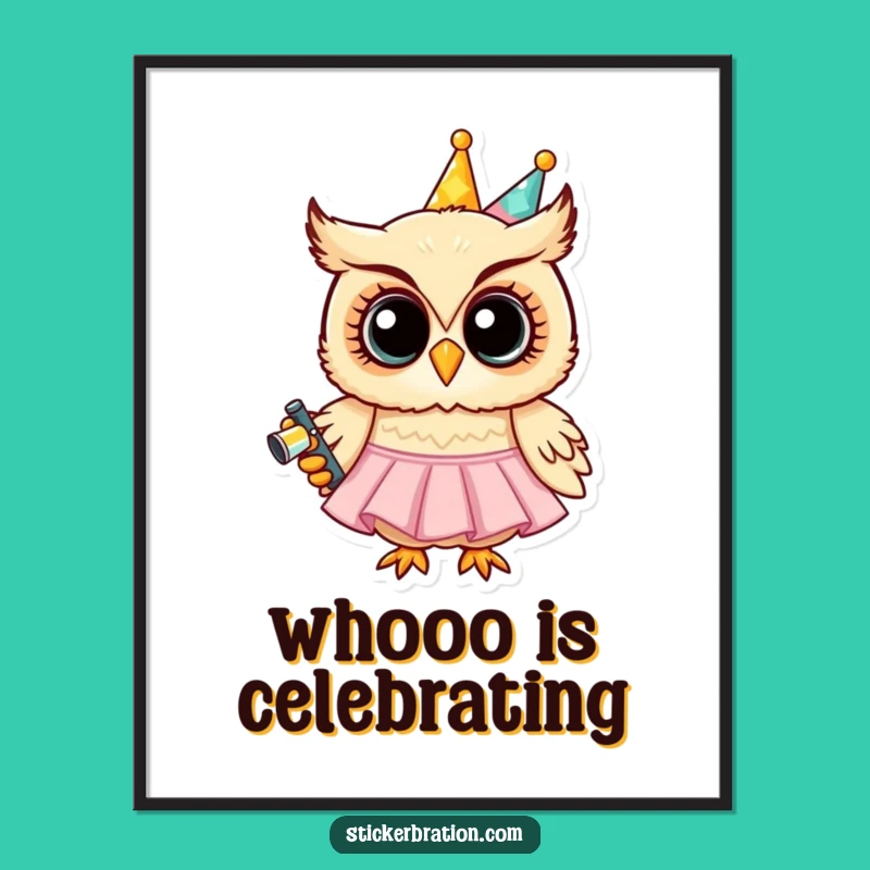 Funny Party Owl Poster - Whimsical Character Art for Festive Decor