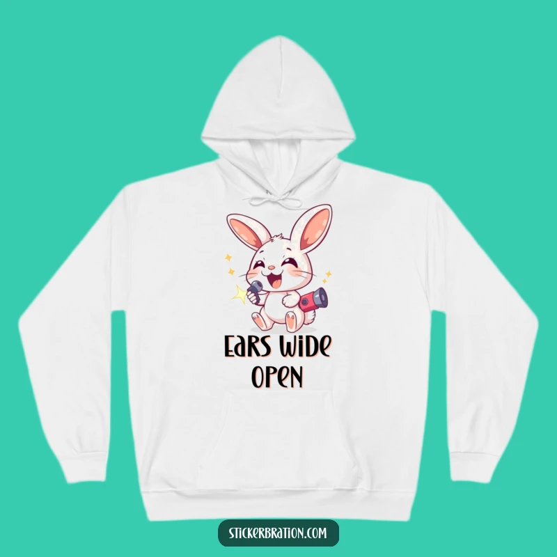Cozy Funny Excited Bunny Hoodie - Stay Warm with Festive Character Art