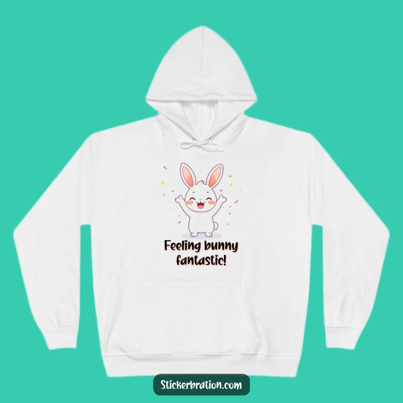 Funny Bunny Cheering Hoodie: Cozy Confetti Party Wear for Ultimate Comfort